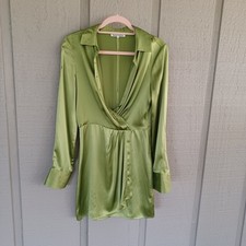 Reformation Alaine Silk Mini Dress Size 2 Women In Avocado Long Sleeve Collared