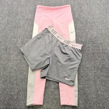 Nike Dri Fit Girls Lot of 2 Size Youth Medium Leggings Shorts Pink White Gray