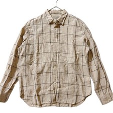 MARGARET HOWELL MHL. Linen Check Long Sleeve Shirt Beige Size L Japanese Minimal