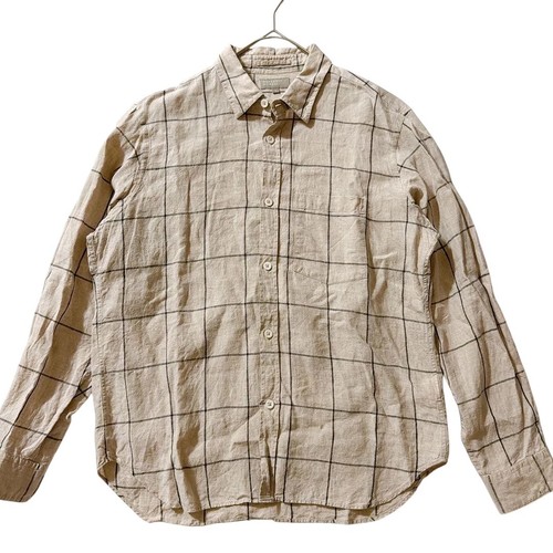 MARGARET HOWELL MHL. Linen Check Long Sleeve Shirt Beige Size L Japanese Minimal