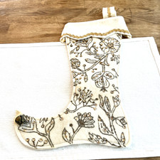 Vintage Christmas Stocking White Felt Elf Boot Shoe Gold Sequin  Braid  Bell