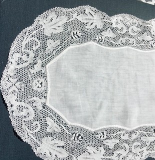 SET: 2 Rare Antique Handmade Bobbin Maltese Lace Oval Doily Placemat