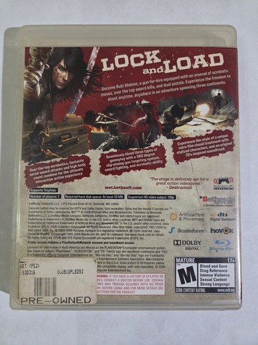 Wet PlayStation 3 Bethesda Shooter Action Manual Included 2009 - Picture 2 of 4