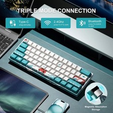 XVX 60% M61 Mechanical Gaming Keyboard Wireless Wired BT, RGB - Coral Sea HITIME 2