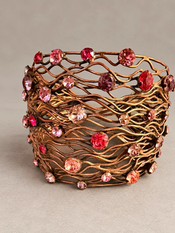 Konplott Armband Armreif Manschette bronze/rosa mit runden Steinen signiert - Bild 1 von 4