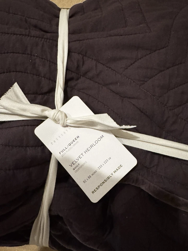 Pottery Barn Velvet Heirloom Quilt Full Queen New Tags Fig Color No Shams - Image 4 of 4