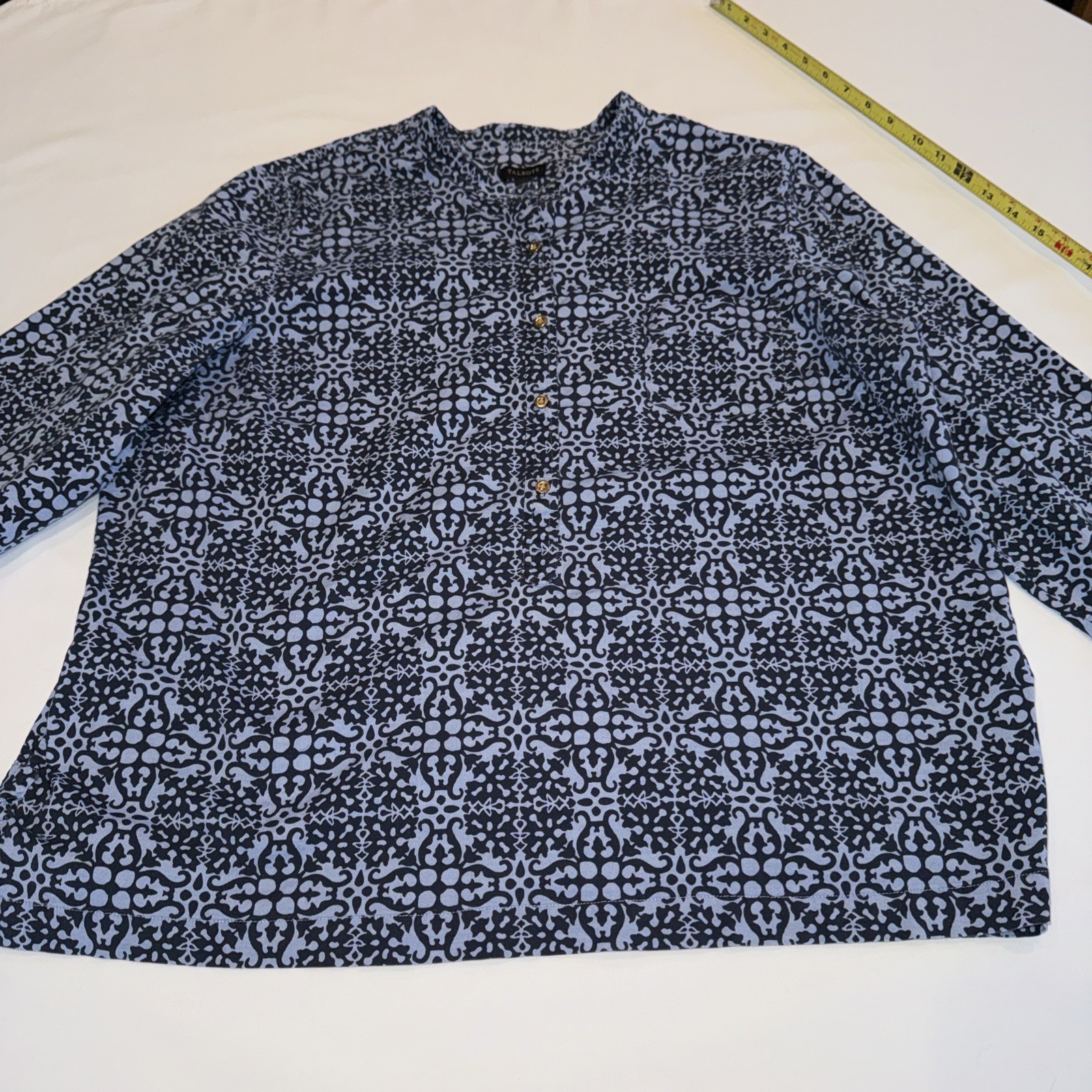 Talbots Damask Patterned Popover Blouse Mandarin … - image 13