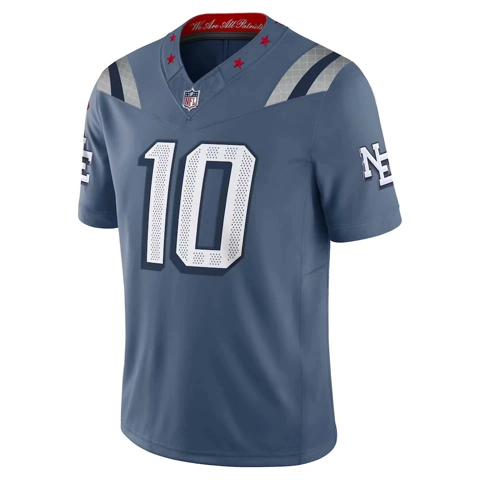 Men's Patriotss #10 Drake Maye Storm Blue 2025 Rivalries Collection LimitedJersey