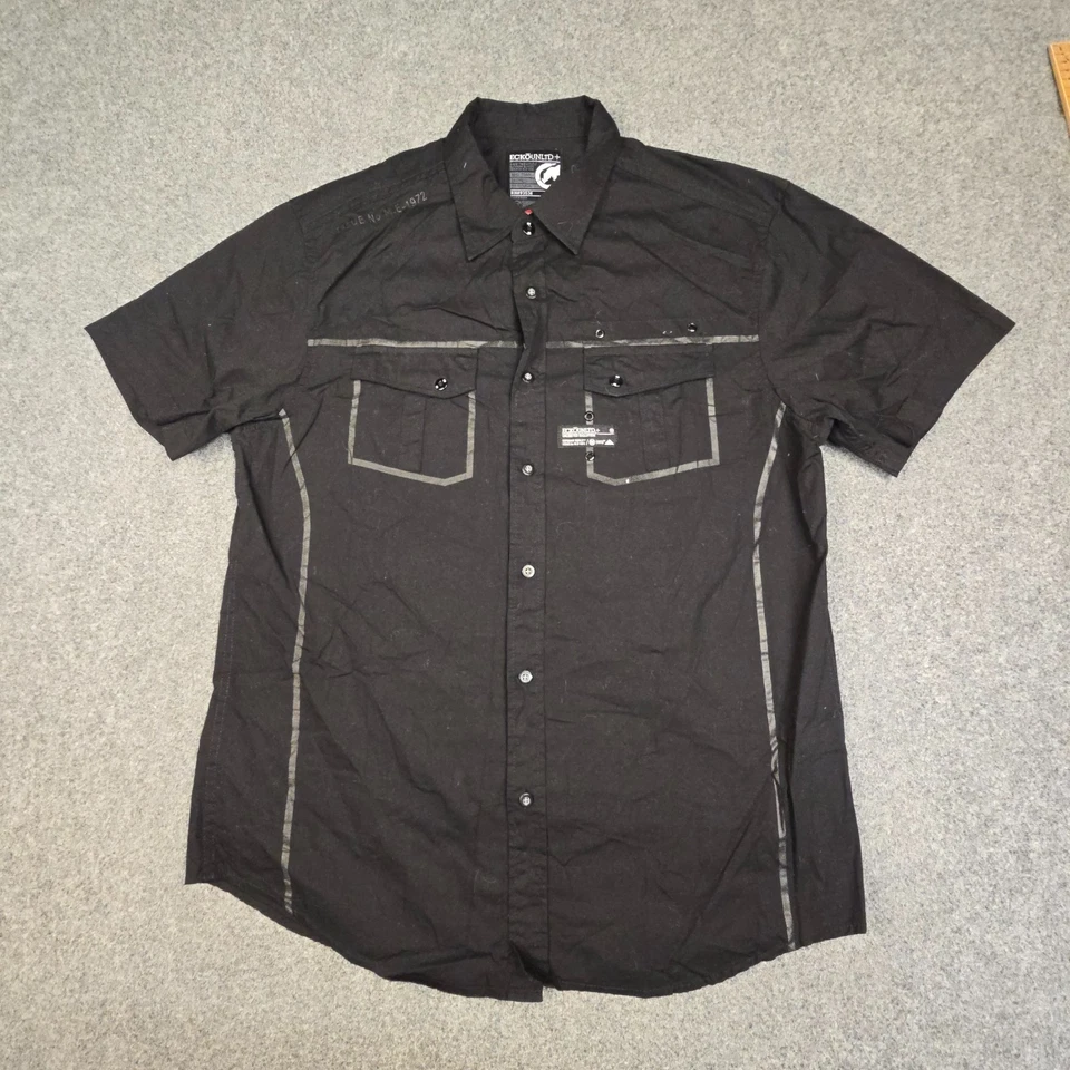 Ecko Unltd Shirt Mens LARGE Black Short Sleeve Button Up Pocket cotton Size L - Image 2 of 4