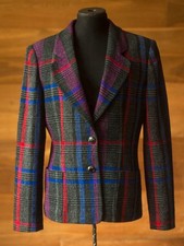 Emanuel Ungaro Collection Plaid Wool Jacket Blazer Gray Pink Blue IT 42 US 6