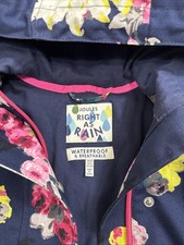 Womens Raincoat Sz 4 Navy Blue Floral Hood Full Zip Joules