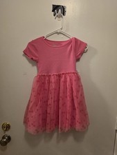 Wonder Nation Girls Pink Tutu Dress S 6-7 Short Sleeve Floral Tulle Layered