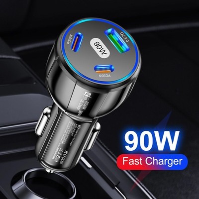 Verbesserte Sicherheit und Schnellladung 90W LED 3 Ports Autoladegerät mit USB
