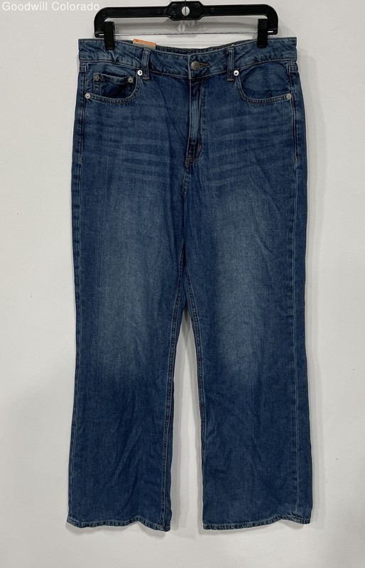 Aeropostale Womens Blue Cotton Denim High-Rise Wide-Leg Jeans Size 12