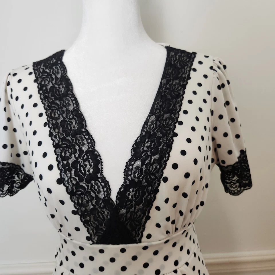 复古 90 年代 Y2K Forever 21 上装中号 Polkadot 蕾丝娃娃衬衫 Fairy Coquette — 第 2/4 张图片