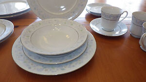 Fine-China-Dinnerware-Plates-Bowls-Cups-Saucers-White-Jade-Tang-Shan-17pcs-Blue