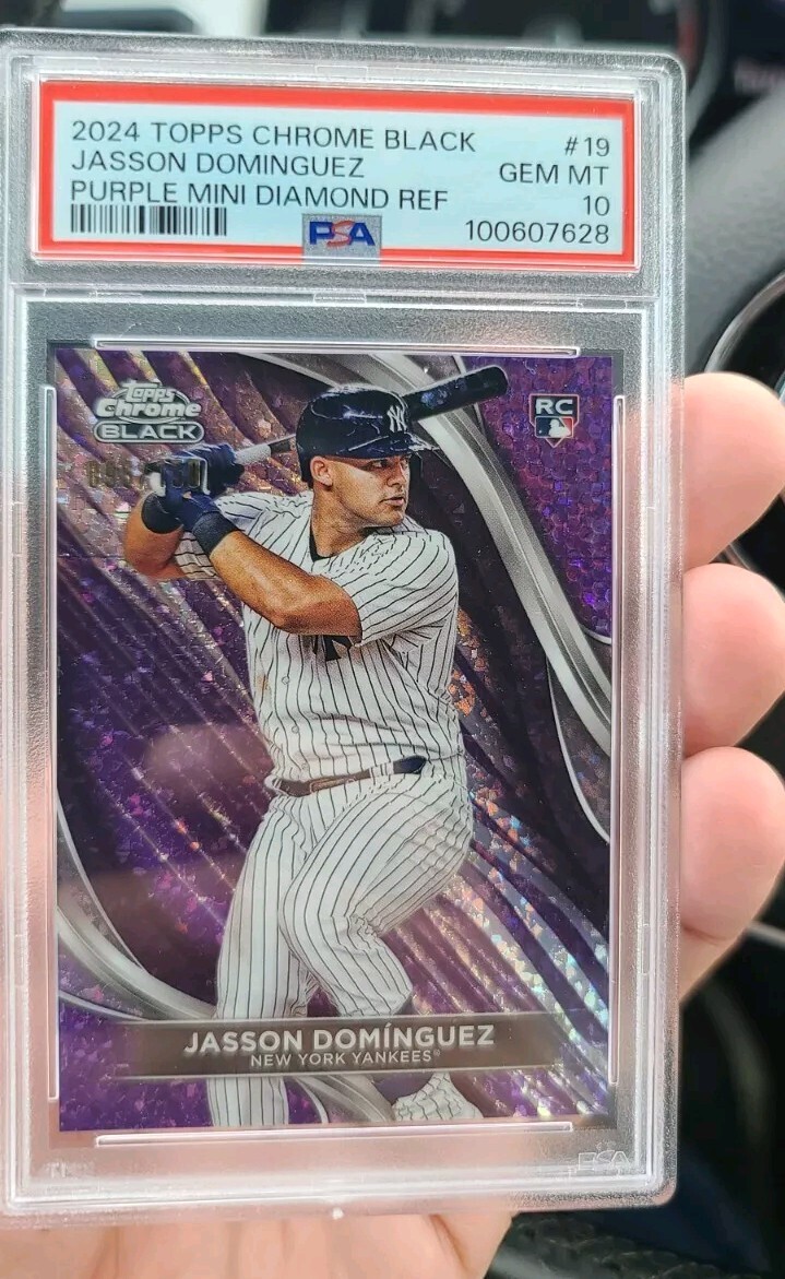 2024 Topps Chrome Black JASSON DOMINGUEZ #19 RC Purple Mini Diamond /150 PSA 10