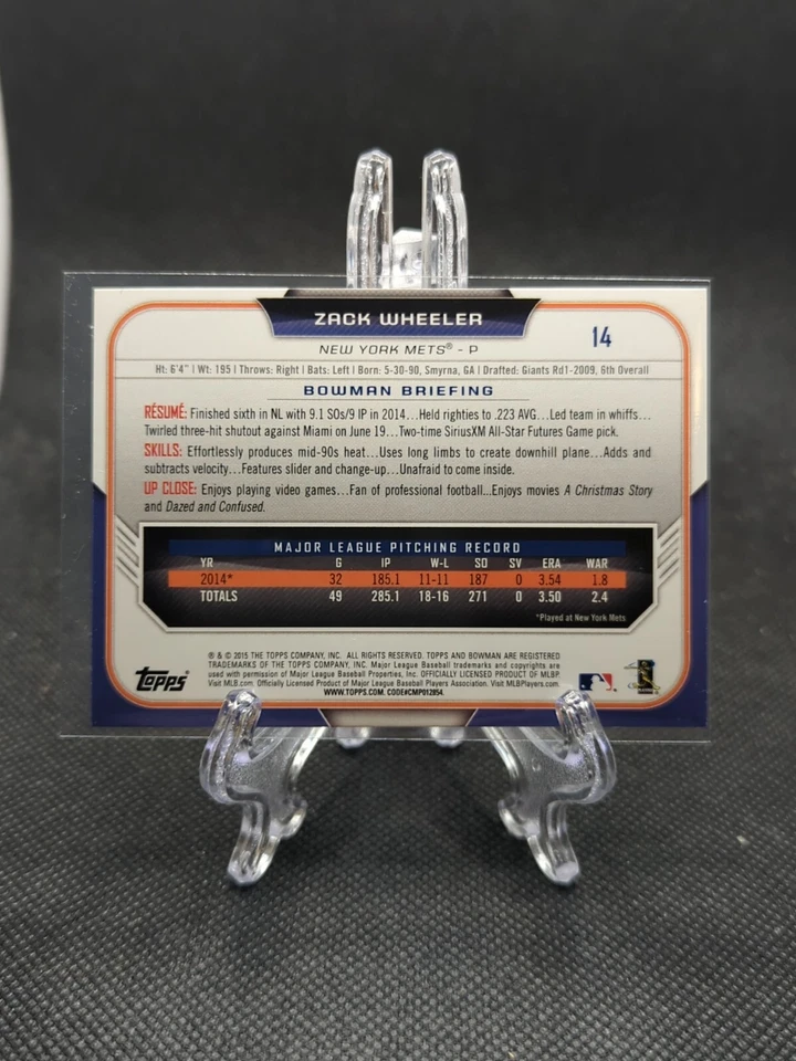 2017 Bowman 70th Anniversary Buybacks Silver Zack Wheeler #2015-14 - Image 2 of 2