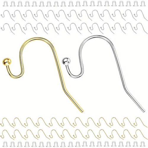 1 Box Earring Hooks Ball Ear Wire with Rubber Backs for Jewelry Making Supplies