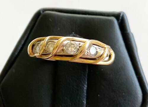Estate 14k Yellow Gold Band Ring With Diamonds