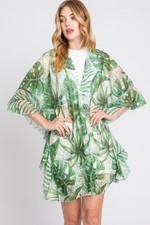 Anthropologie Women's Ruffle Lined Tropical Leaves Cover Up Kimono Cardigan