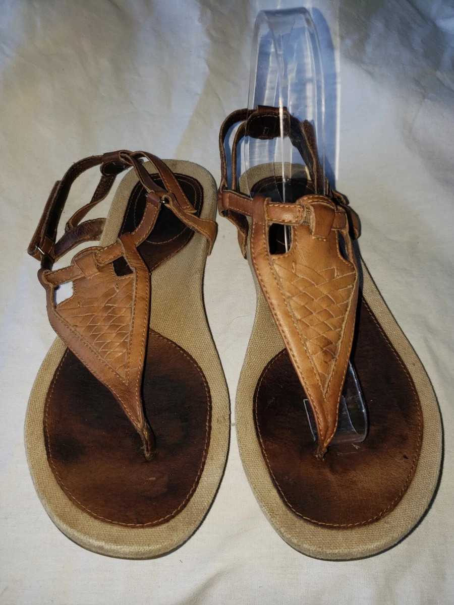 TEVA 1003970 CAPRI BROWN LEATHER WEAVE STRAPPY FLAT SLINGBACK