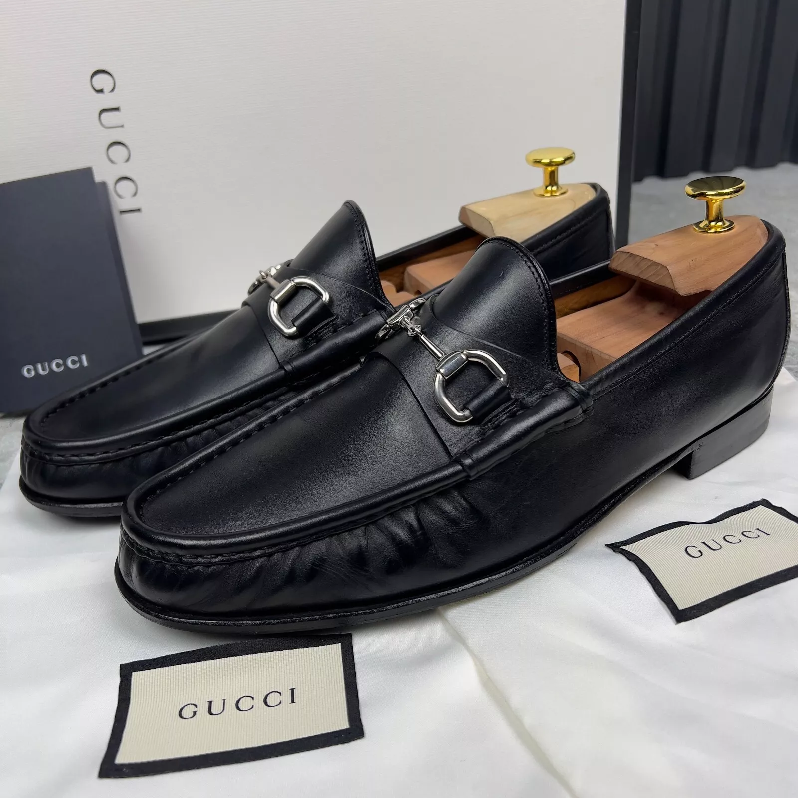 Mocassins Gucci 1955 Horsebit talons cuir noir 7,5 G ou 8 US ou 41,