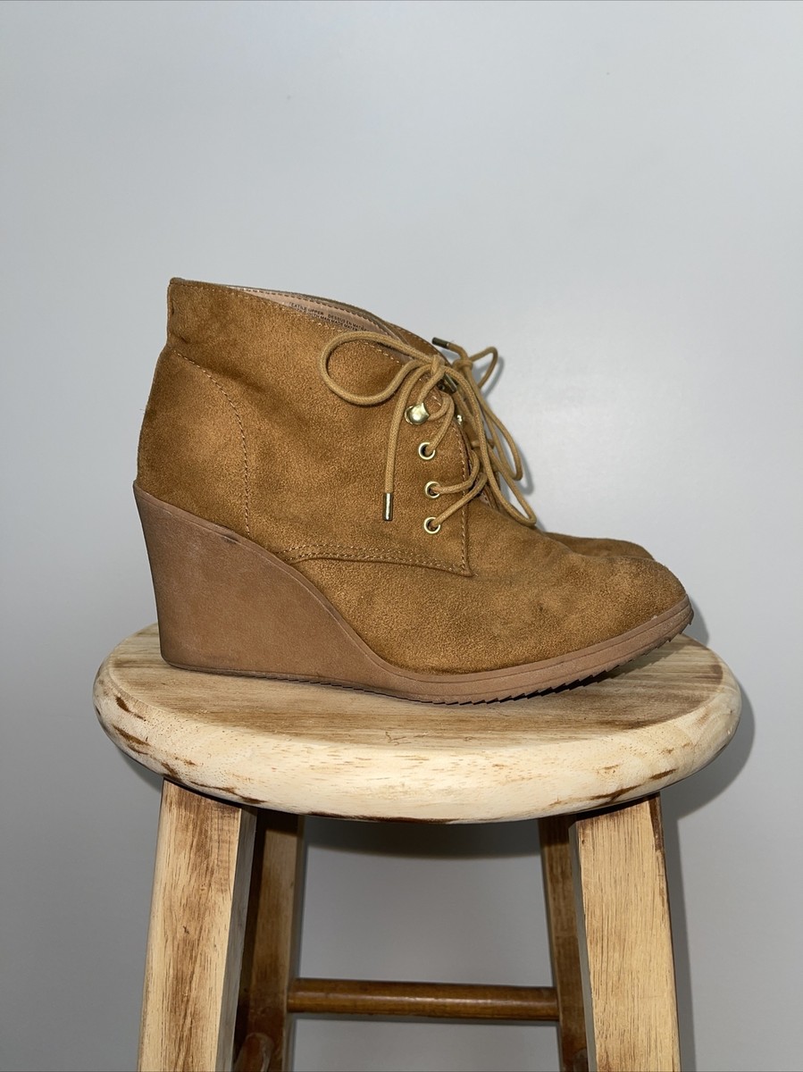 Merona Women’s Suede Wedge Heel Ankle Boots Booties 10 Chestnut
