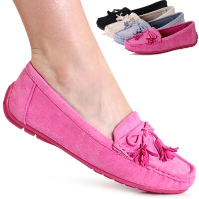 Damenschuhe Velours Mokassins Komfort Slipper Halbschuhe Loafer Slip On Schleife