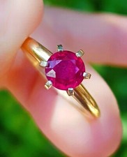 1Ct Round Cut AAA Natural Red Ruby Solitaire Birthday Gift Ring 18k Yellow Gold