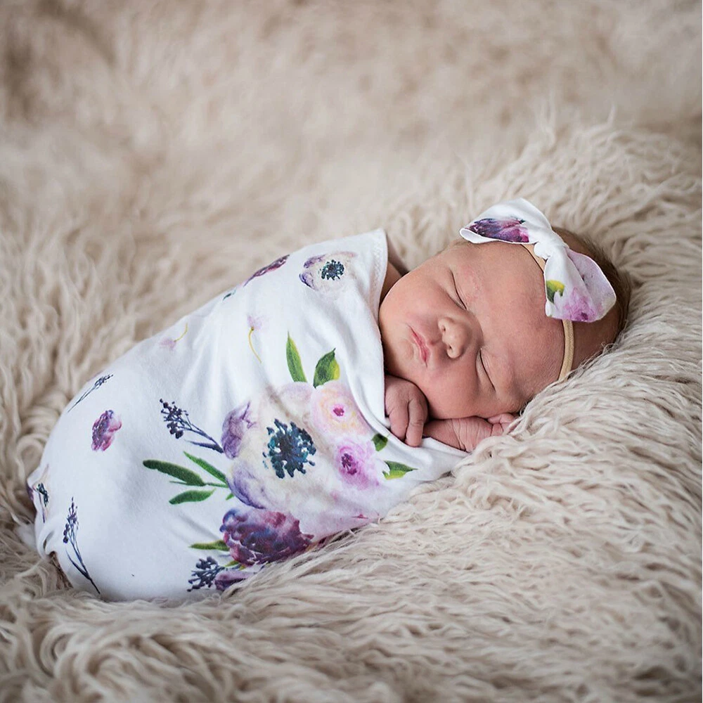 Nouveau-Né Bébé Infantile Floral Swaddle Gigoteuse Sac Wrap Bandeau Arc F