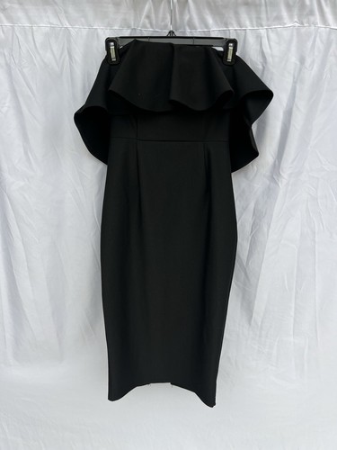 A.peach strapless pencil dress top ruffle zip back solid black womens size small - Afbeelding 1 van 4