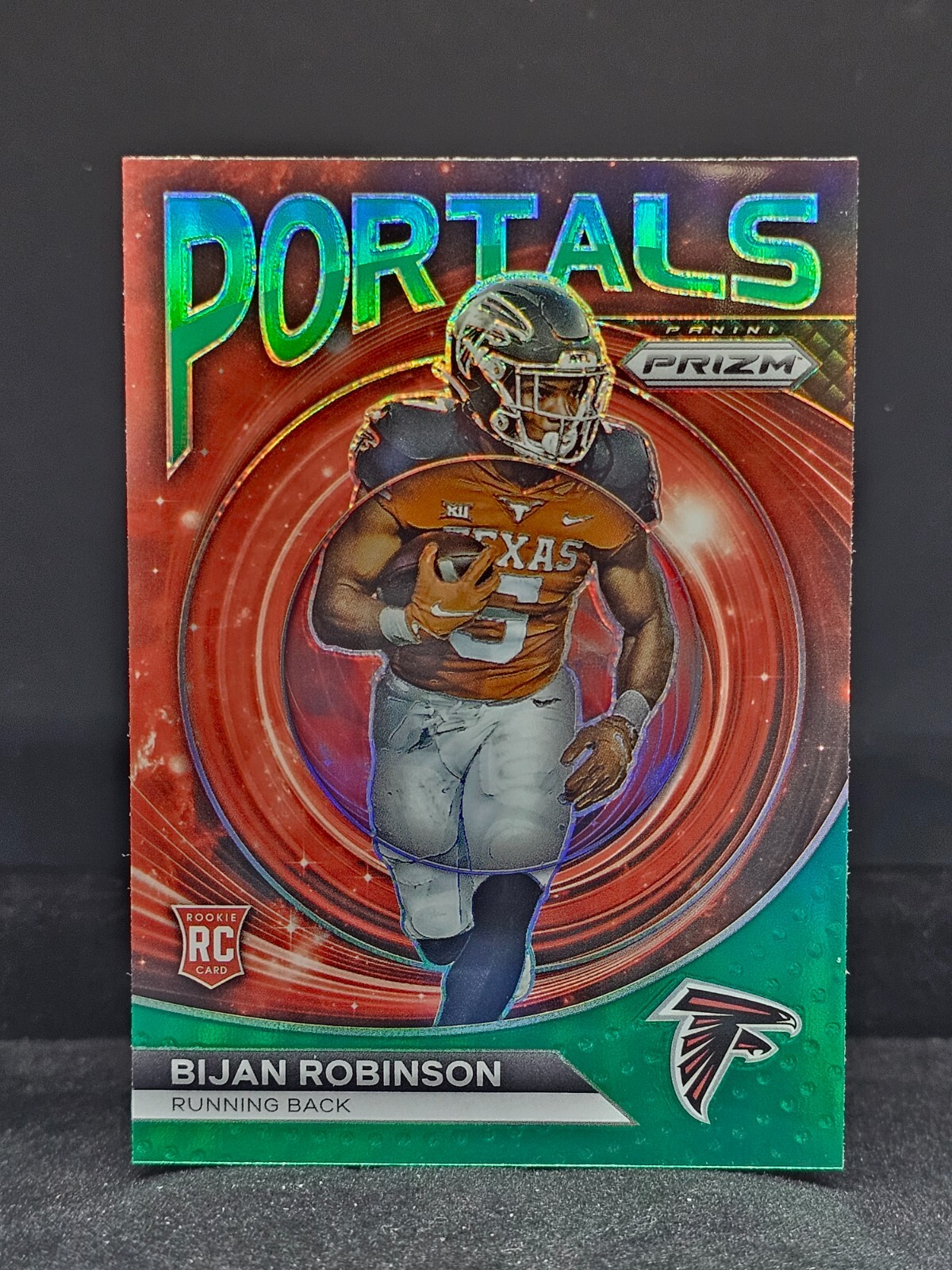 Bijan Robinson 2023 Panini Prizm Football RC Portals Green Insert #PO-08 Falcons