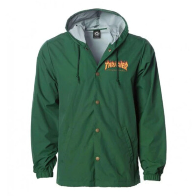 Thrasher Flame Logo Coach Jacket Jacke Forest Green