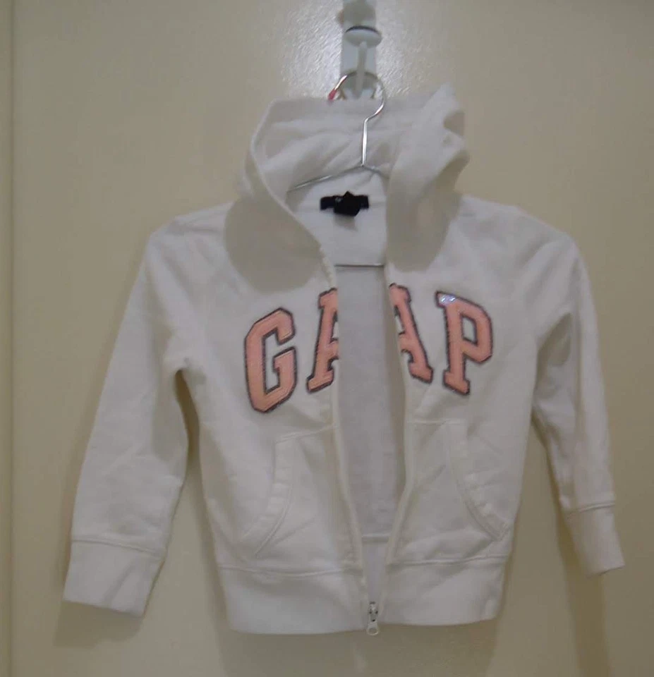 Moletom com capuz GAP infantil feminino branco zíper completo tamanho XS - Imagem 4 de 4