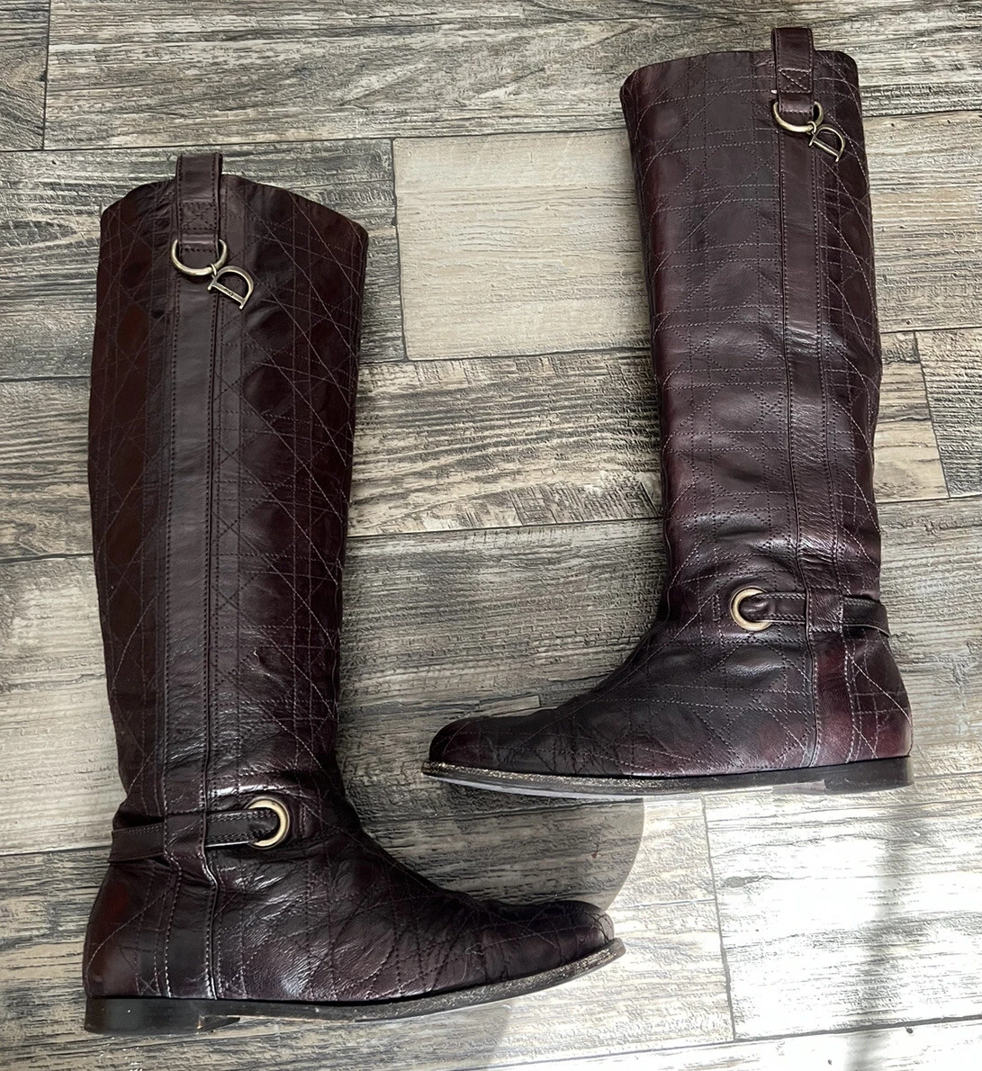 Bottes Dior cuir marron Cannage 39