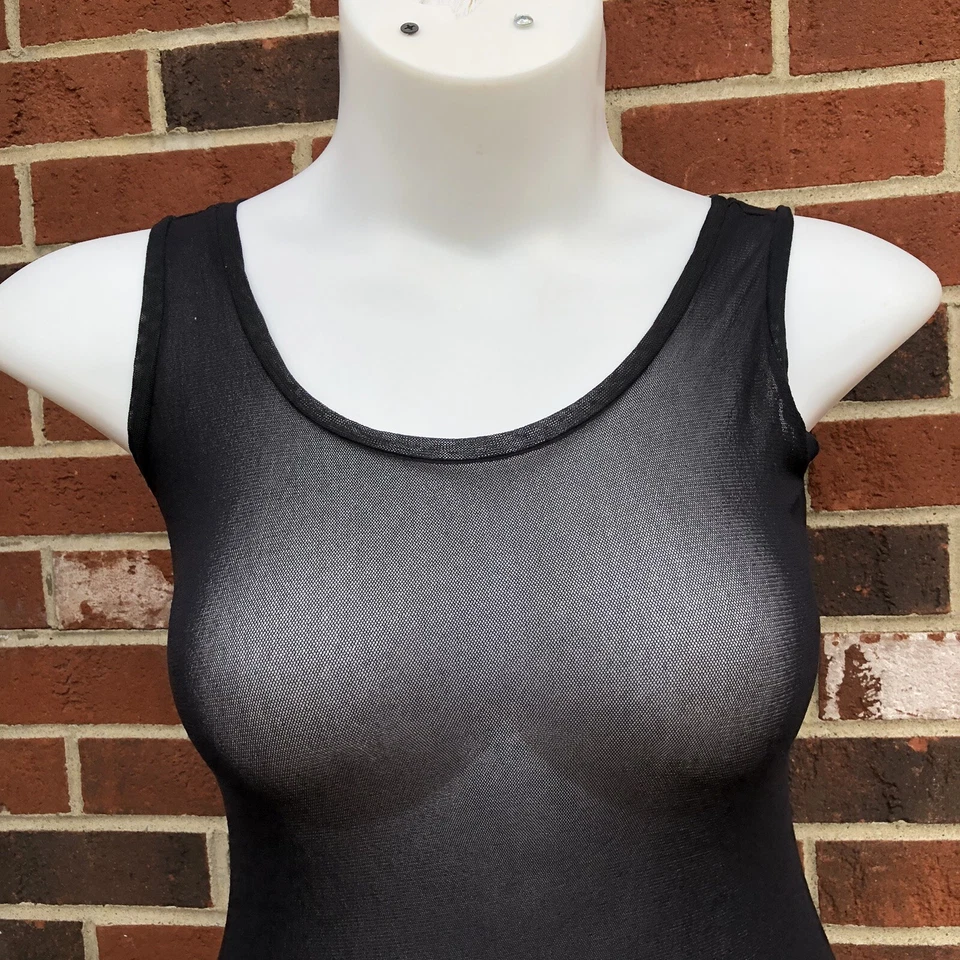 Vestido longo hanky panky transparente médio preto bodycon nylon elástico sexy - Imagem 2 de 4