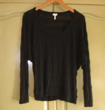 Splendid Womens Long Sleeve Sheer Blouse Striped Black Size M