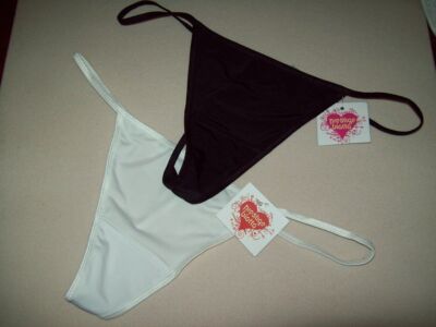 NWT 2 PAIRS BIATTA  solid THONG PANTIES BLACK ELASTIC G-STRING, WHITE G size L