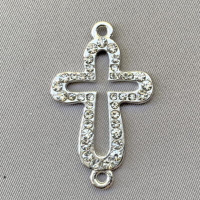 Crystal Cross 2 Loop Bracelet Link 40x24mm Silver Plated Alloy Q4 Per Pkg