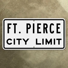 Fort Pierce Florida sunrise city limit boundary highway road sign 1953 Ft 16x8