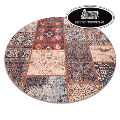Modernen Wäsche Teppich ''ANTIKA'' Ancient rust Kreis, Patchwork Terrakotta