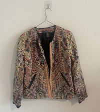 Chelsea & Theodore Black Embroidered Open Front Lined Jacket Petite Medium