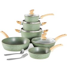 12 Pieces Kitchen Pots  Pans Set Nonstick Cookware Set Granite Coated Green