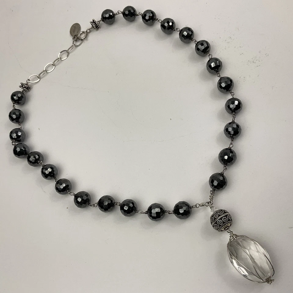 Joya Carroll Dorsey Walker Cristal Cuarzo Colgante Collar Hematita Esterlina Foto 2 de 4