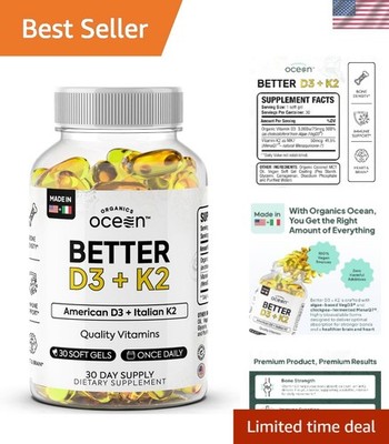 Clinically Proven Organic D3 + K2 - 30 Softgels for Optimal Bone & Immunity