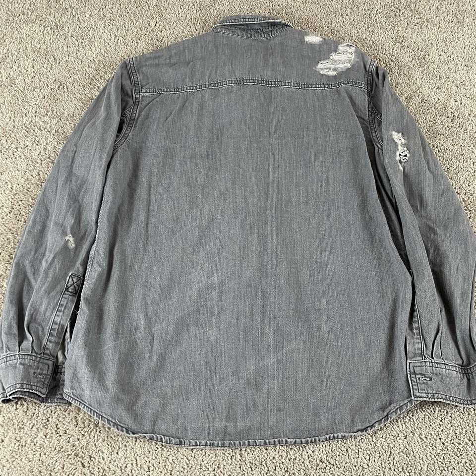 Topman Shirt Men’s Large Gray Distressed Casual Streetwear Chambray Grunge 375 - Image 3 of 4