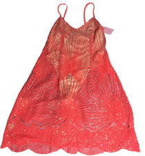 PRETTY LITTLE THINGS Neon Pink GLITTER DIAMOND Strappy Plunge Bodycon Dress ~10