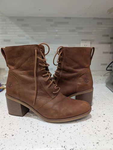 Stivali da donna Timberland Brylee Park in pelle marrone con tacco medio stringato taglia 11