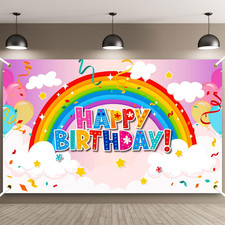 Rainbow Birthday Backdrop for Girls Colorful Happy Birthday Party Decorations Ba